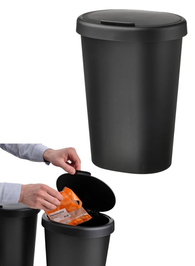 أيكيا حاوية نفايات بسعة 8 لتر مع غطاء قابل للإزالة – حاوية صغيرة و متينة لترتيب النفايات للمطبخ، الحمام، المكتب، تنظيم المنزل، تثبيت كيسين من الحافة العليا، زوايا مدورة سهلة التنظيف، تصميم نحيف موفر للمساحة، بلاستيك معاد تدويره، حل عملي لفرز وتخزين النفايات، حاوية منزلية صديقة للبيئة- سوداء - Image 1